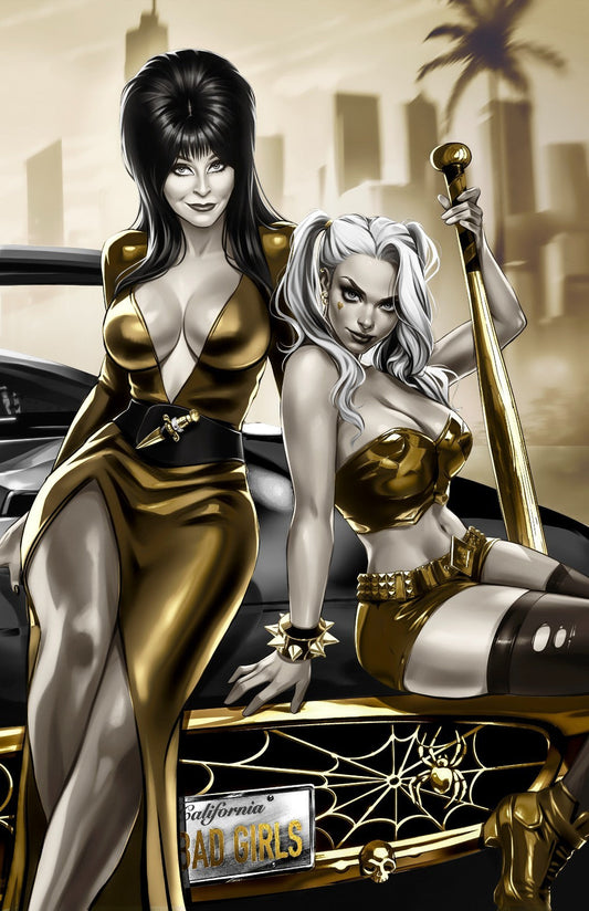 HARLEY QUINN X ELVIRA #1 - KATYA SINYUKHINA COVER B WRAPAROUND NYCC 2025 KNIGHT OF COMICS EXCLUSIVE LTD 300