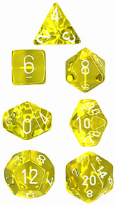 CHESSEX Yellow and white Translucent Polyhedral 7-Die set