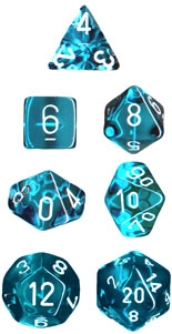 CHESSEX Teal with white Translucent Polyhedral 7-Die set