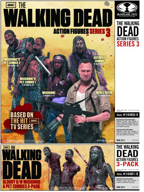 WALKING DEAD TV SER 3 BLOODY B&W ACTION FIGURE 3-PK CS