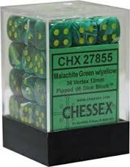 MALACHITE GREEN W/ YELLOW 12mm DICE BLOCK