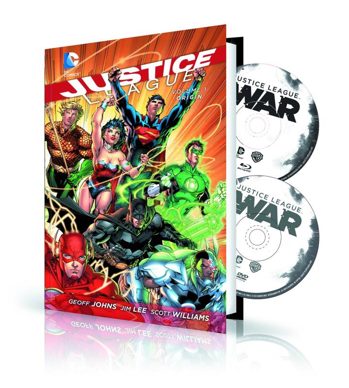 JUSTICE LEAGUE VOL 1 HARDCOVER ORIGIN BOOK & DVD BLU RAY SET