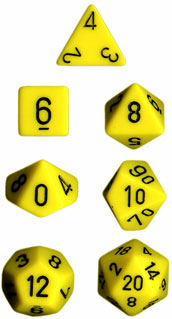 CHESSEX 25402 YELLOW W/BLACK OPAQUE POLYHEDRAL 7-DIE SET