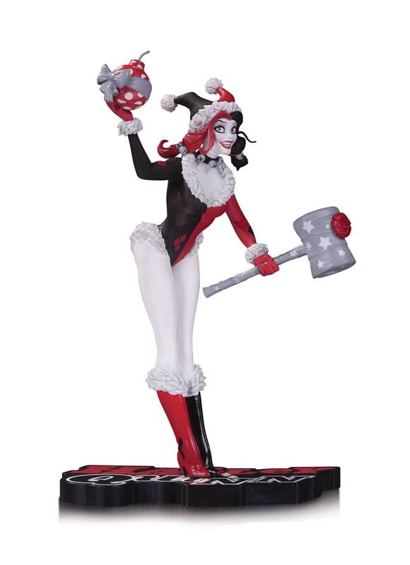HARLEY QUINN RED BLACK & WHITE HOLIDAY STATUE