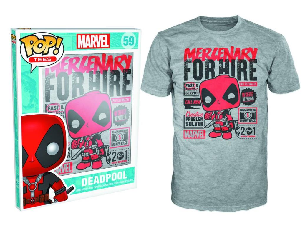 POP TEES MARVEL DEADPOOL FOR HIRE T-SHIRT SM