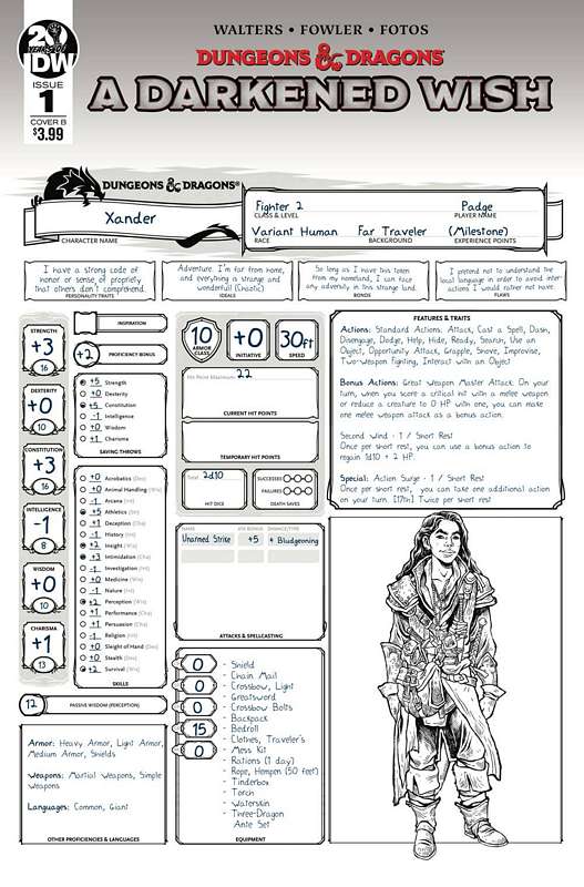 DUNGEONS & DRAGONS A DARKENED WISH #1 CVR B CHARACTER SHEET