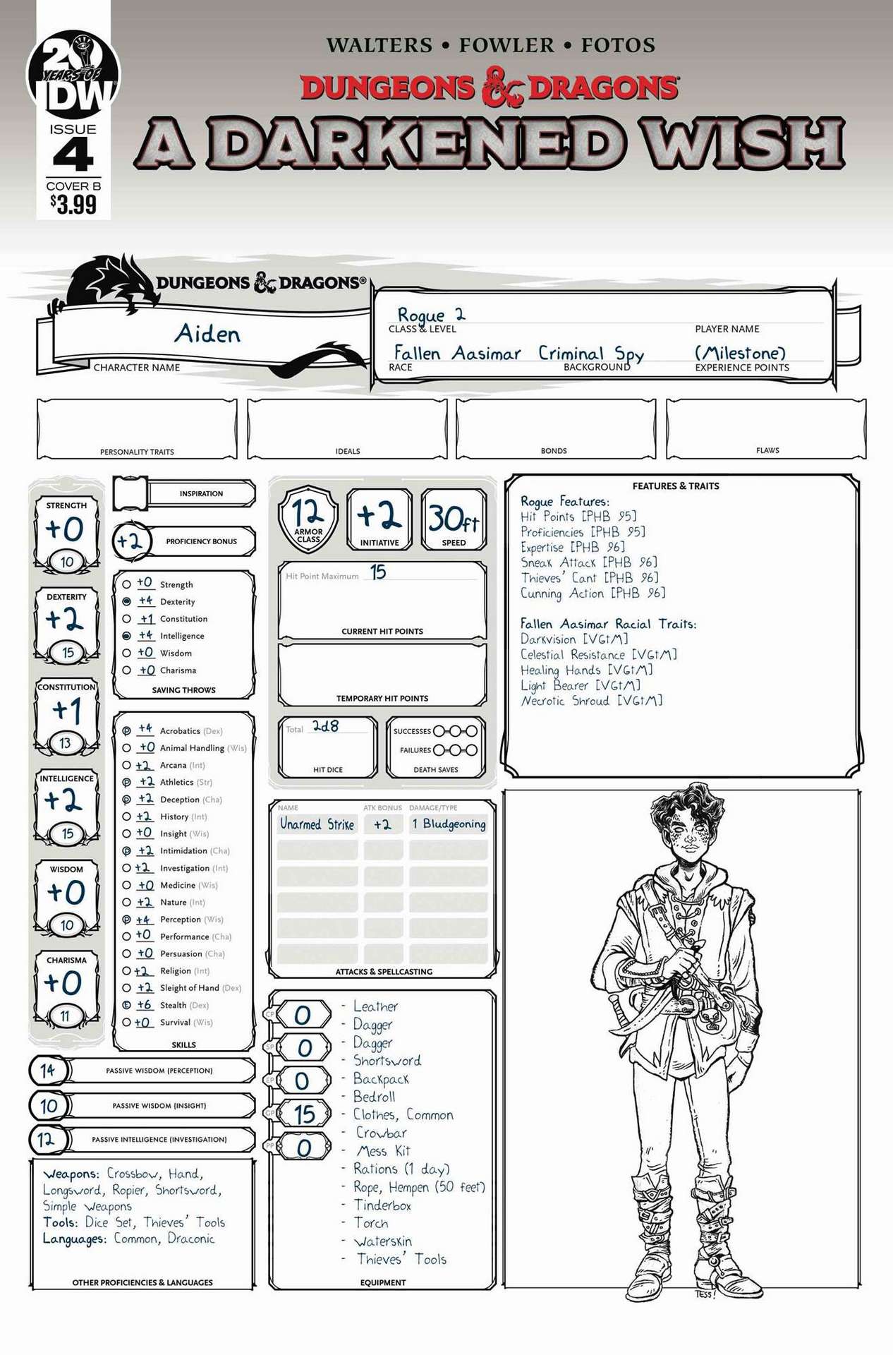 DUNGEONS & DRAGONS A DARKENED WISH #4 (OF 5) CVR B CHARACTER SHEET