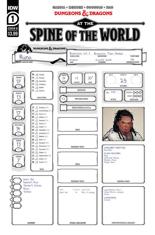 DUNGEONS & DRAGONS AT SPINE OF WORLD #1 (OF 4) CVR B CHARACTER SHEET