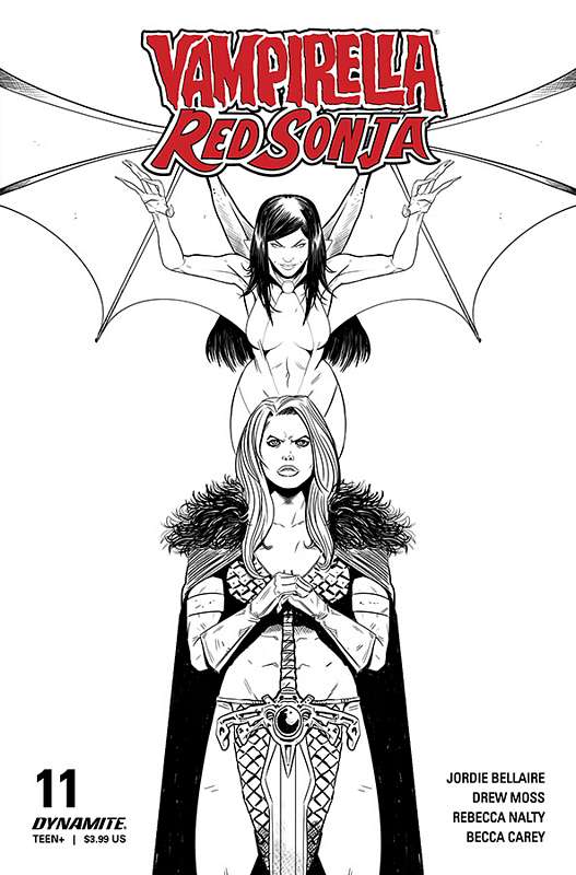 VAMPIRELLA RED SONJA #11 1:10 MOSS B&W RATIO VARIANT