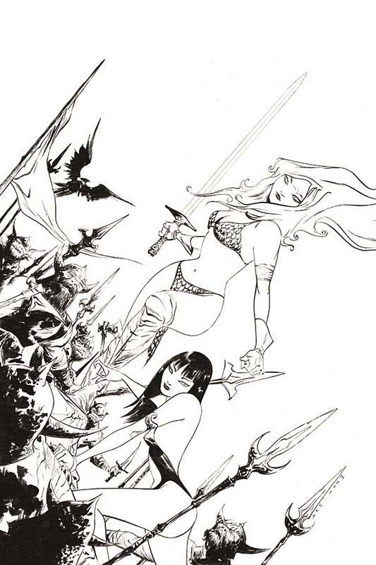 VAMPIRELLA RED SONJA #11 1:25 LEE B&W VIRGIN FOC RATIO VARIANT