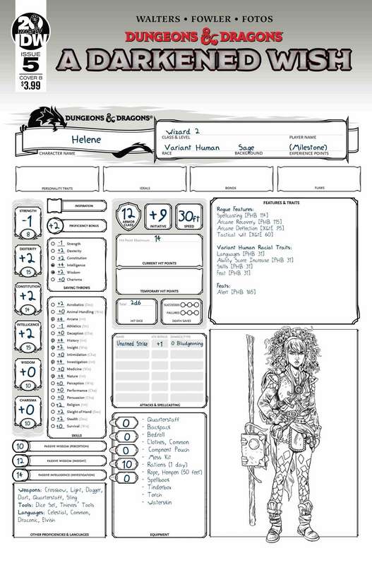 DUNGEONS & DRAGONS A DARKENED WISH #5 (OF 5) CVR B CHARACTER SHEET