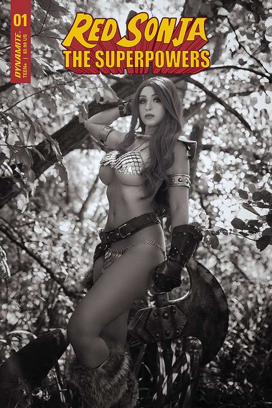 RED SONJA THE SUPERPOWERS #1 1:25 COSPLAY B&W RATIO VARIANT