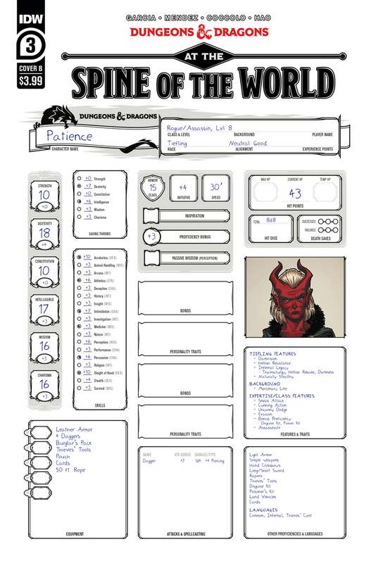 DUNGEONS & DRAGONS AT SPINE OF WORLD #3 (OF 4) CVR B CHARACTER SHEET