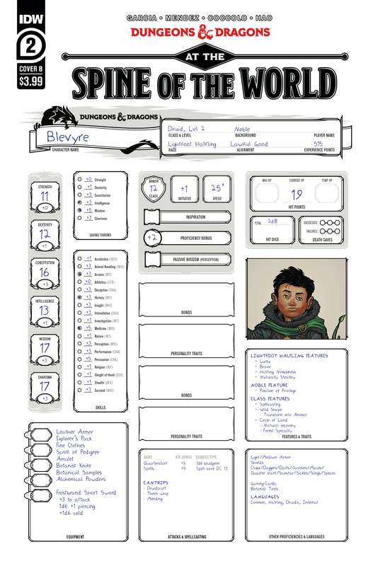 DUNGEONS & DRAGONS AT SPINE OF WORLD #2 (OF 4) CVR B CHARACTER SHEET