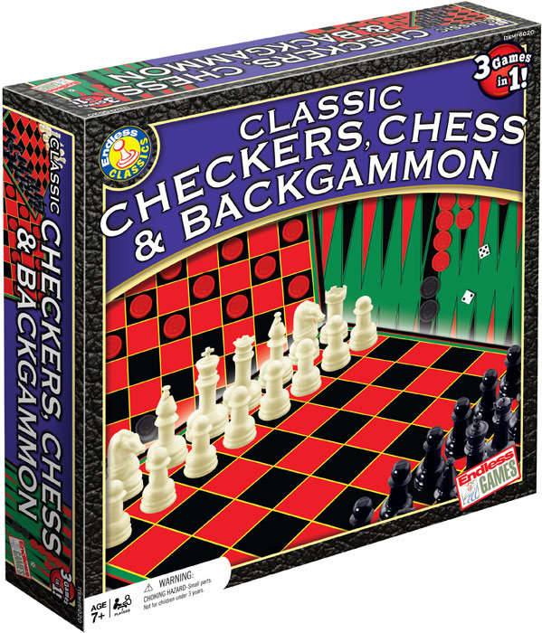 Classic Checkers, Chess and Backgammon Set - For Ages 7 Years and Up