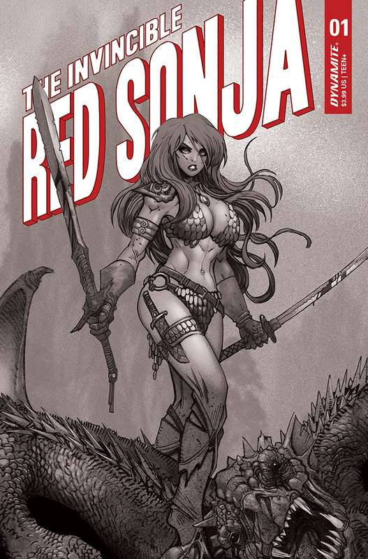 INVINCIBLE RED SONJA #1 1:7 MORITAT B&W FOC RATIO VARIANT