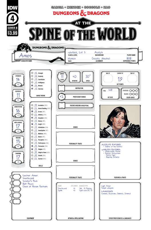 DUNGEONS & DRAGONS AT SPINE OF WORLD #4 (OF 4) CVR B CHARACTER SHEET