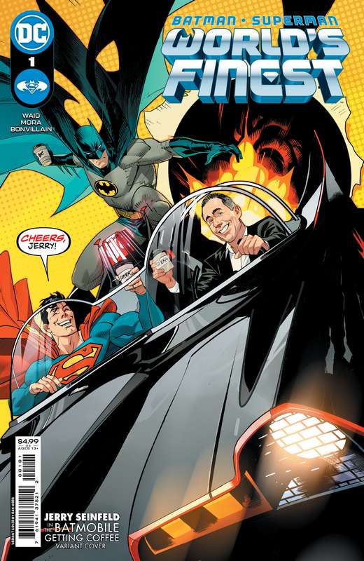 BATMAN SUPERMAN WORLDS FINEST #1 CVR J DAN MORA JERRY SEINFELD IN THE BAT-MOBILE GETTING COFFEE CAR